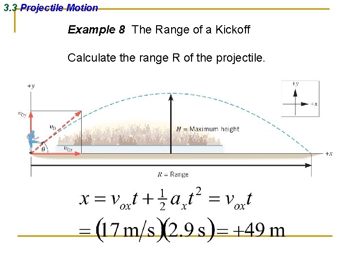 3. 3 Projectile Motion Example 8 The Range of a Kickoff Calculate the range