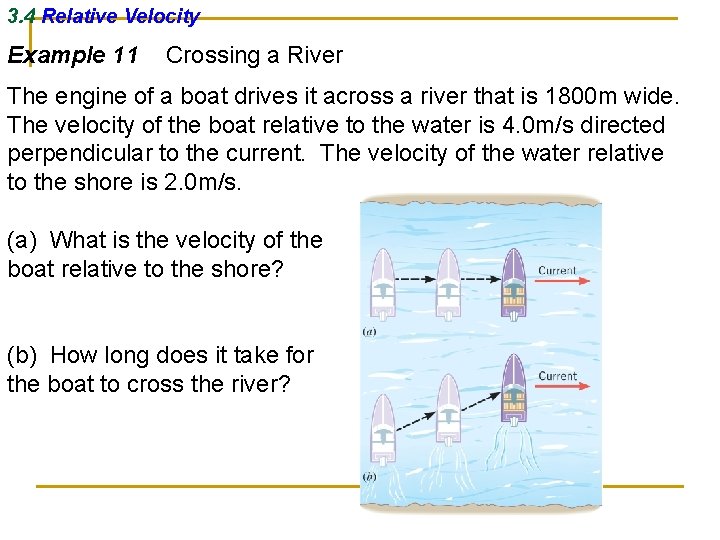 3. 4 Relative Velocity Example 11 Crossing a River The engine of a boat