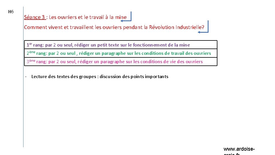 H 6 Séance 3 : Les ouvriers et le travail à la mine Comment