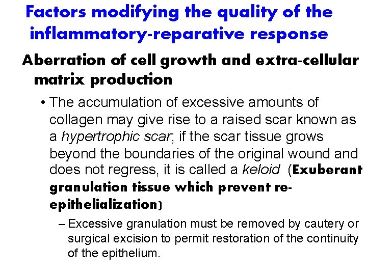 Factors modifying the quality of the inflammatory-reparative response Aberration of cell growth and extra-cellular