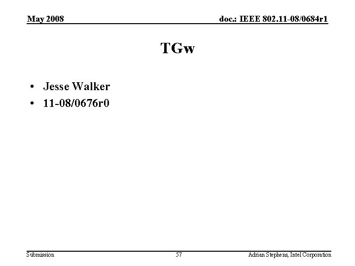 May 2008 doc. : IEEE 802. 11 -08/0684 r 1 TGw • Jesse Walker