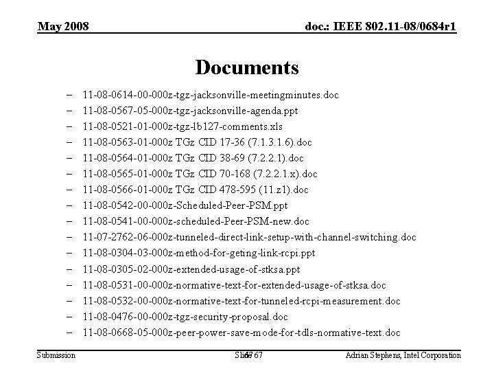 May 2008 doc. : IEEE 802. 11 -08/0684 r 1 Documents – – –