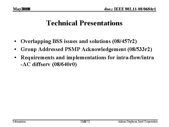 May 2008 doc. : IEEE 802. 11 -08/0684 r 1 Technical Presentations • Overlapping