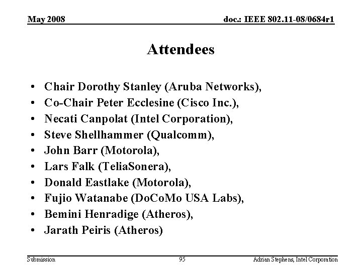 May 2008 doc. : IEEE 802. 11 -08/0684 r 1 Attendees • • •