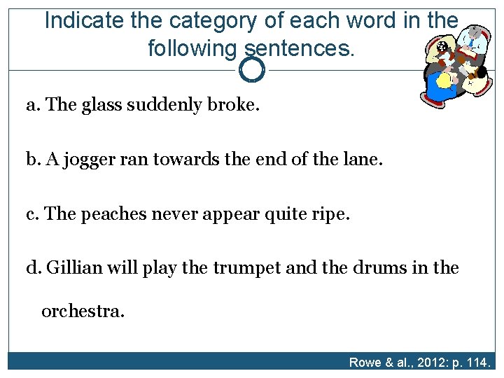Indicate the category of each word in the following sentences. a. The glass suddenly