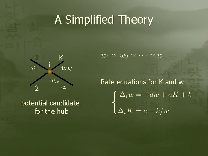 A Simplified Theory 1 2 i K potential candidate for the hub Rate equations