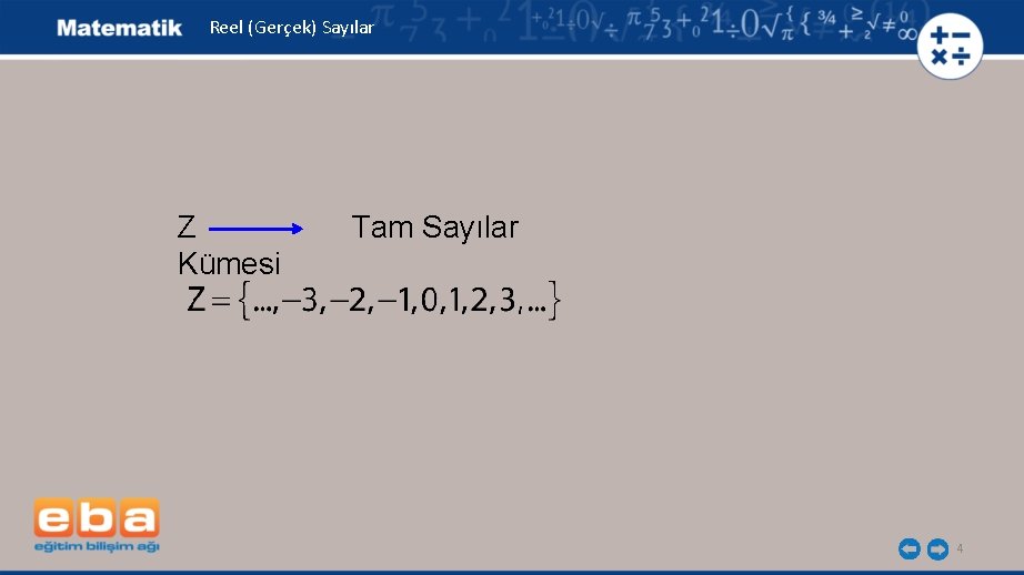 Reel (Gerçek) Sayılar Z Kümesi Tam Sayılar 4 