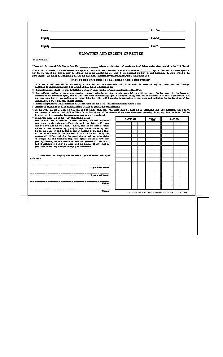 Renter ____________________________________ Box No. _________ Deputy ___________________________________ Rental _________ Deputy ___________________________________ Due In _________