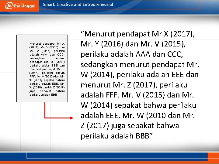 Menurut pendapat Mr X (2017), Mr. Y (2016) dan Mr. V (2015), perilaku adalah