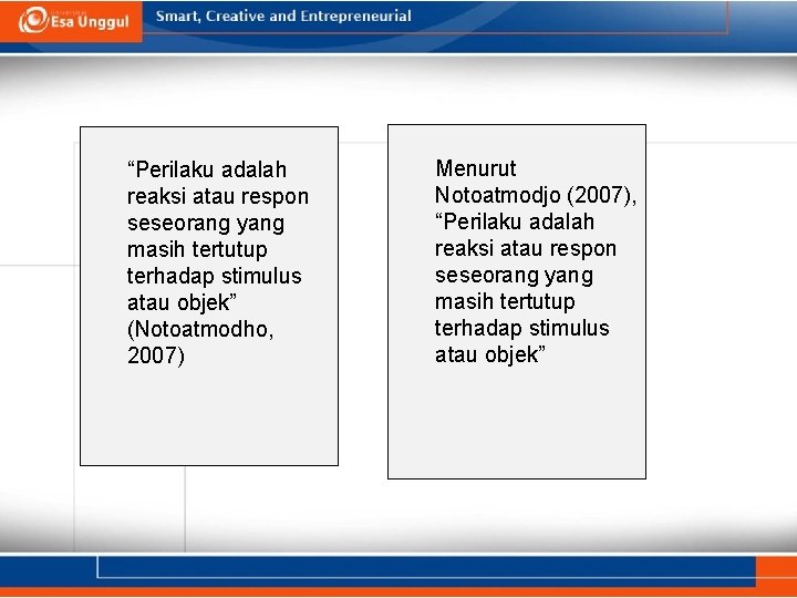 “Perilaku adalah reaksi atau respon seseorang yang masih tertutup terhadap stimulus atau objek” (Notoatmodho,