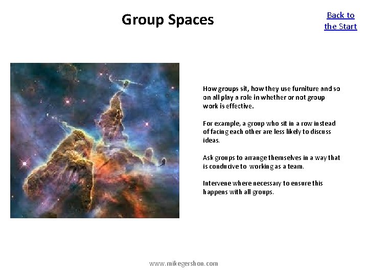 Group Spaces Back to the Start How groups sit, how they use furniture and