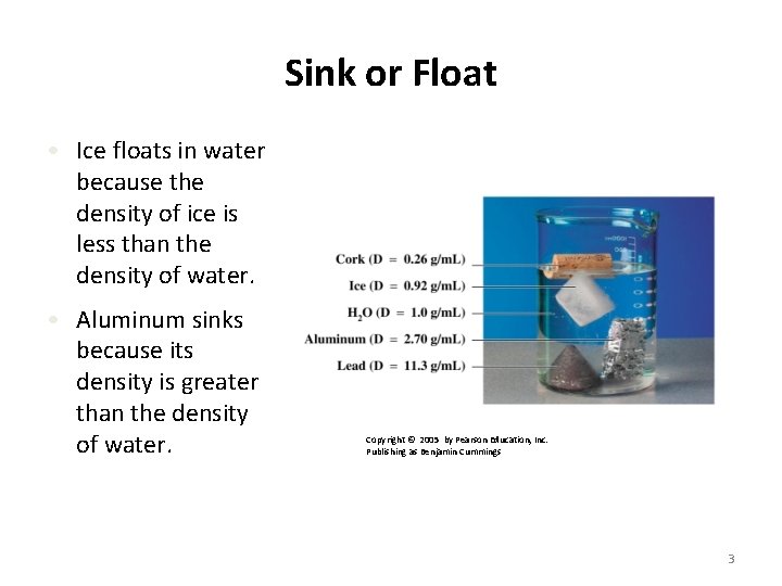 Sink or Float • Ice floats in water because the density of ice is