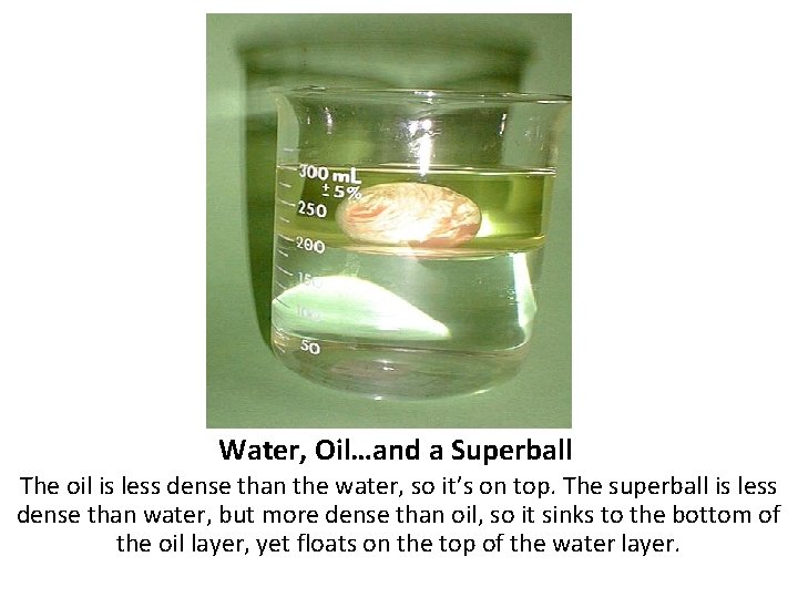 Water, Oil…and a Superball The oil is less dense than the water, so it’s