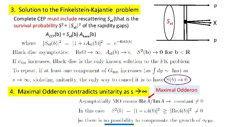 p 3. Solution to the Finkelstein-Kajantie problem Complete CEP must include rescattering Sel (that
