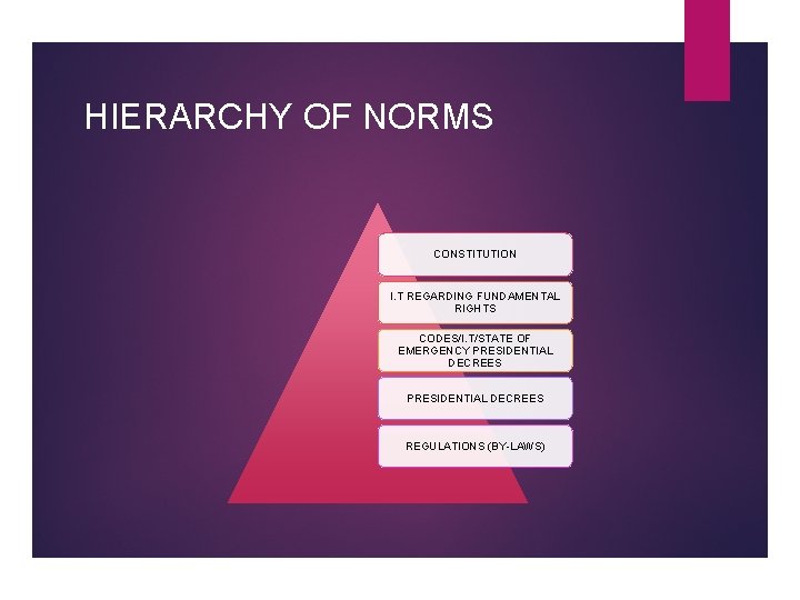 HIERARCHY OF NORMS CONSTITUTION I. T REGARDING FUNDAMENTAL RIGHTS CODES/I. T/STATE OF EMERGENCY PRESIDENTIAL