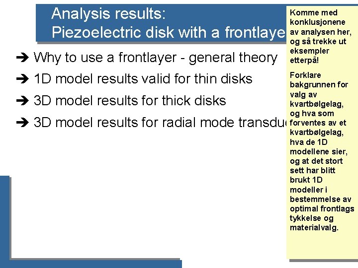 Komme med Analysis results: konklusjonene analysen her, Piezoelectric disk with a frontlayerav og så