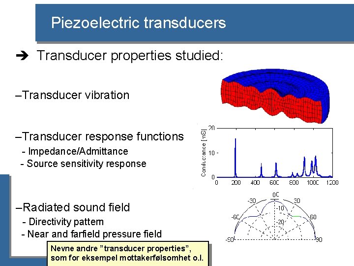 Piezoelectric transducers è Transducer properties studied: –Transducer vibration –Transducer response functions - Impedance/Admittance -