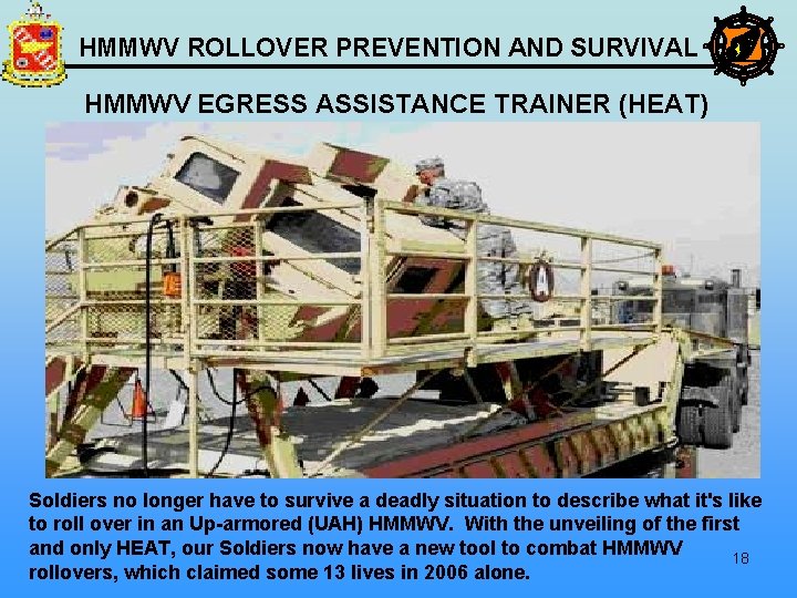 HMMWV ROLLOVER PREVENTION AND SURVIVAL HMMWV EGRESS ASSISTANCE TRAINER (HEAT) Soldiers no longer have