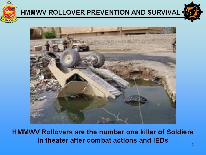 HMMWV ROLLOVER PREVENTION AND SURVIVAL HMMWV Rollovers are the number one killer of Soldiers