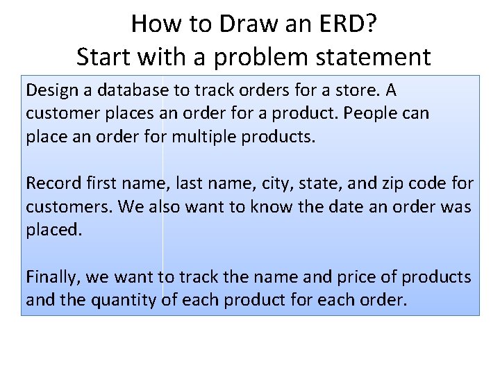 How to Draw an ERD? Start with a problem statement Design a database to