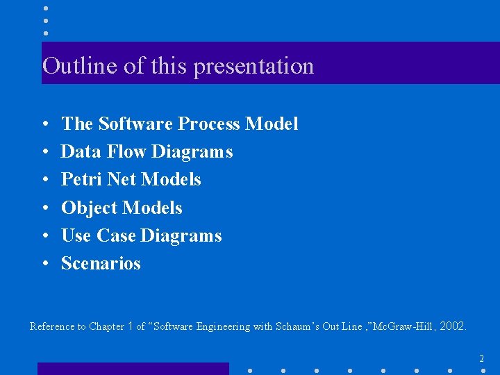 Outline of this presentation • • • The Software Process Model Data Flow Diagrams