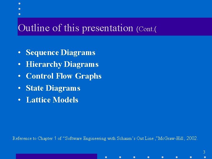 Outline of this presentation (Cont. ( • • • Sequence Diagrams Hierarchy Diagrams Control