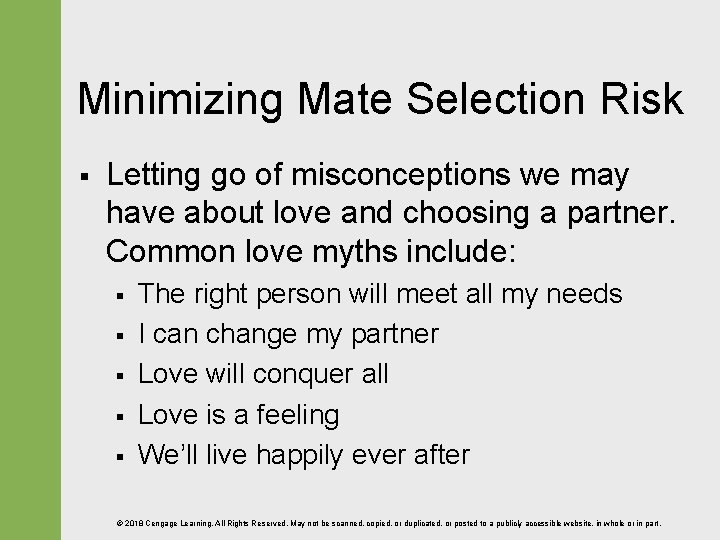 Minimizing Mate Selection Risk § Letting go of misconceptions we may have about love