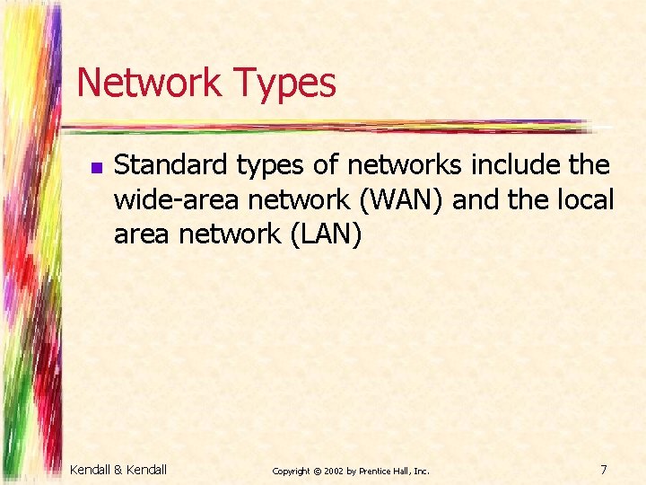 Network Types n Standard types of networks include the wide-area network (WAN) and the
