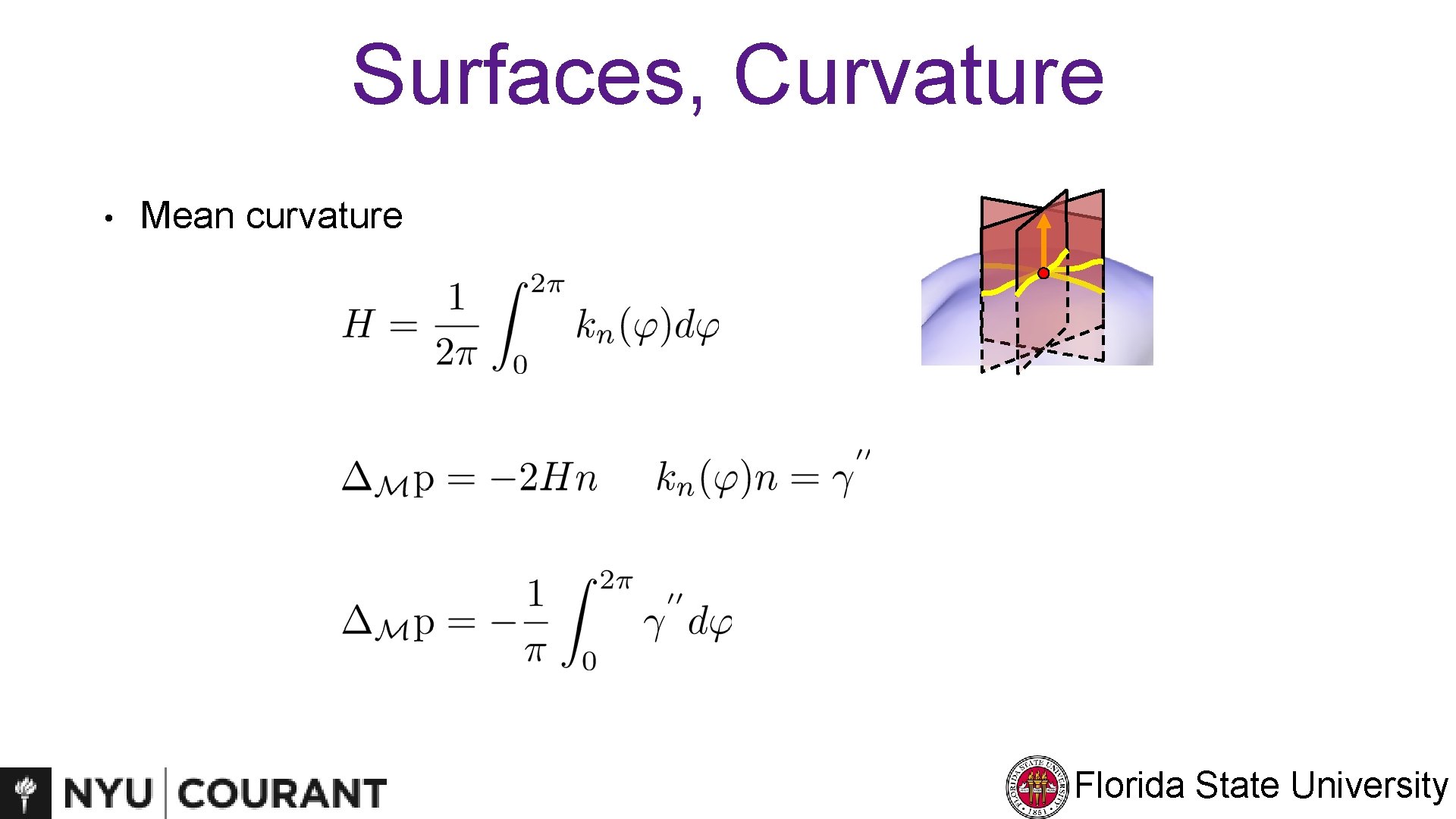 Surfaces, Curvature • Mean curvature Florida State University 