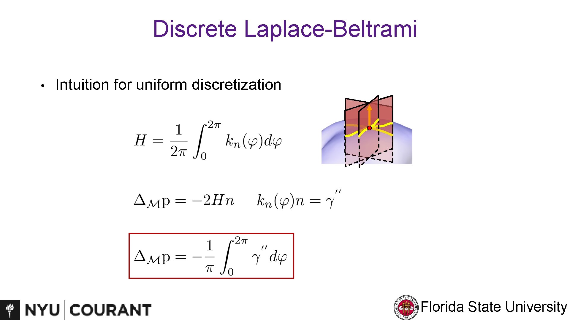 Discrete Laplace-Beltrami • Intuition for uniform discretization Florida State University 