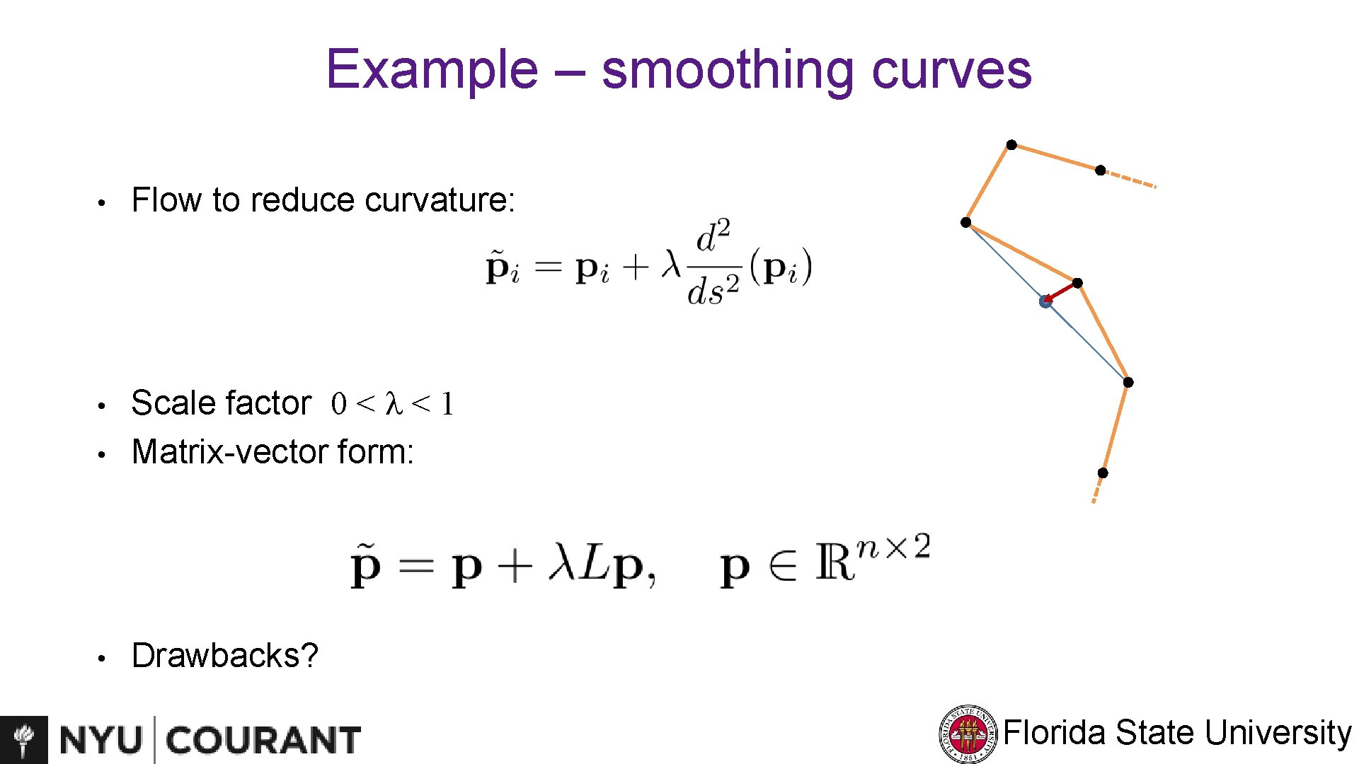 Example – smoothing curves • Flow to reduce curvature: • • Scale factor 0