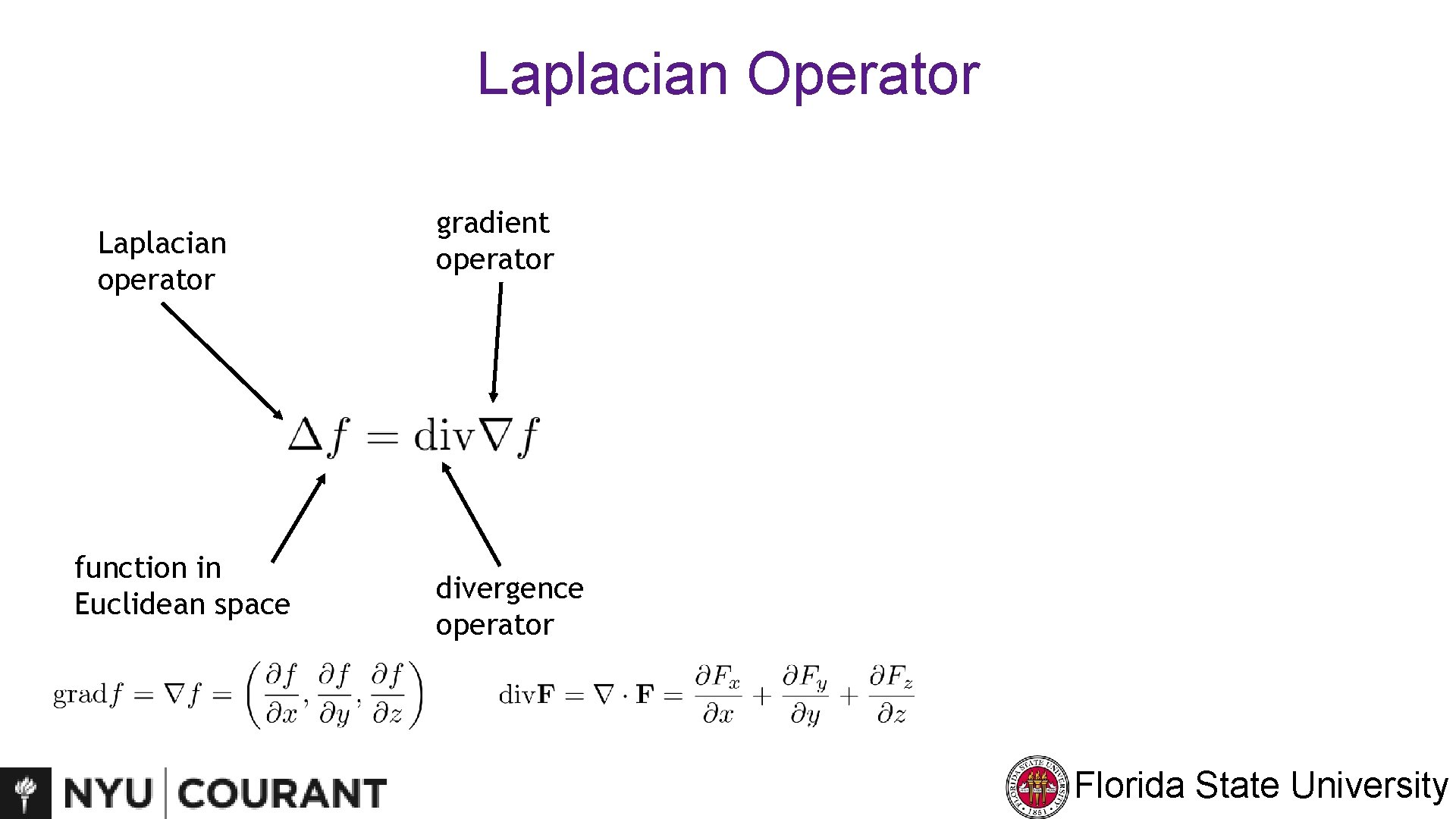 Laplacian Operator Laplacian operator function in Euclidean space gradient operator 2 nd partial derivatives