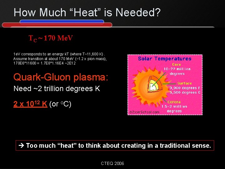 How Much “Heat” is Needed? TC ~ 170 Me. V 1 e. V corresponds