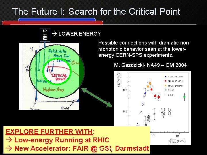 RHIC The Future I: Search for the Critical Point LOWER ENERGY Possible connections with