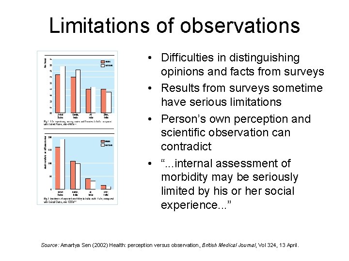 Limitations of observations • Difficulties in distinguishing opinions and facts from surveys • Results Limitations of observations • Difficulties in distinguishing opinions and facts from surveys • Results