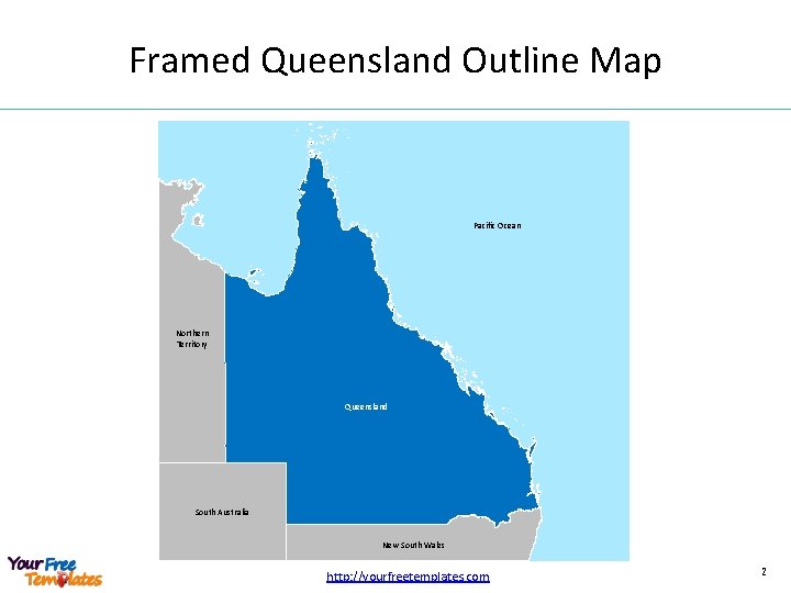 Framed Queensland Outline Map Pacific Ocean Northern Territory Queensland South Australia New South Wales