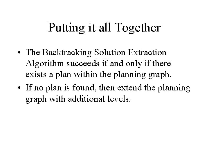 Putting it all Together • The Backtracking Solution Extraction Algorithm succeeds if and only