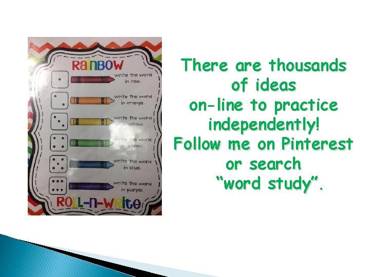 There are thousands of ideas on-line to practice independently! Follow me on Pinterest or