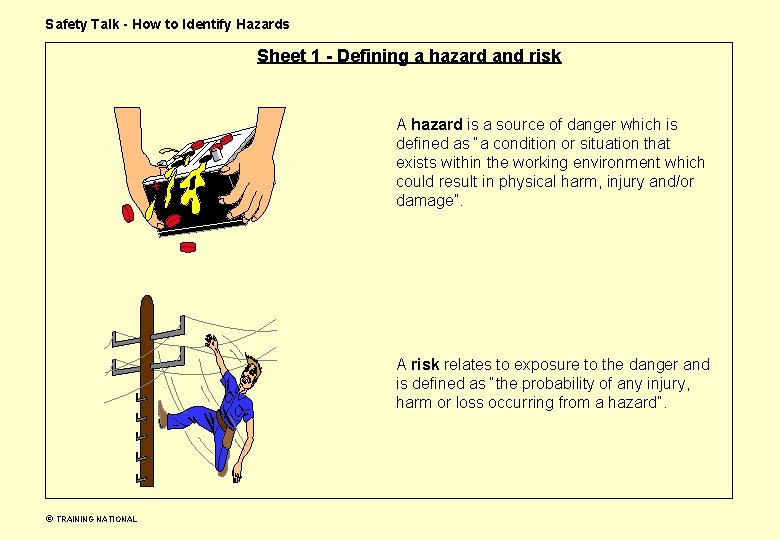 Safety Talk - How to Identify Hazards Sheet 1 - Defining a hazard and