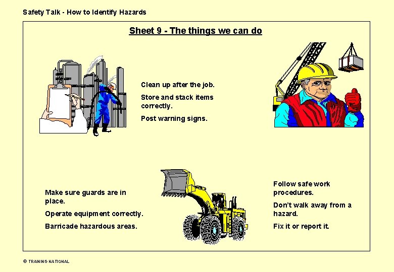 Safety Talk - How to Identify Hazards Sheet 9 - The things we can