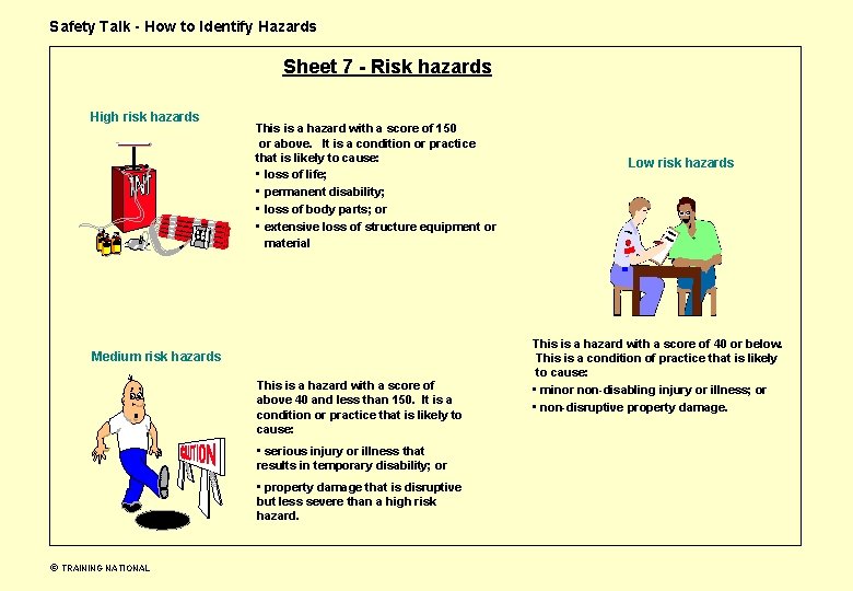 Safety Talk - How to Identify Hazards Sheet 7 - Risk hazards High risk