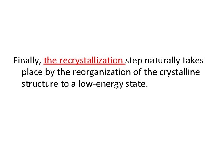 Finally, the recrystallization step naturally takes place by the reorganization of the crystalline structure Finally, the recrystallization step naturally takes place by the reorganization of the crystalline structure
