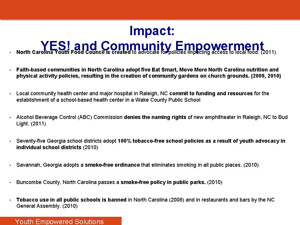  • Impact: YES! and Community Empowerment North Carolina Youth Food Council is created