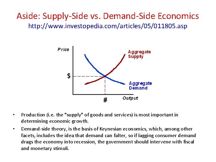 Aside: Supply-Side vs. Demand-Side Economics http: //www. investopedia. com/articles/05/011805. asp • • Production (i.