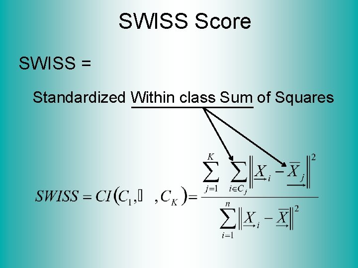 SWISS Score SWISS = Standardized Within class Sum of Squares 