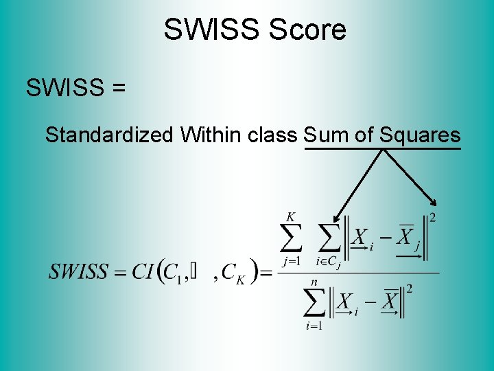 SWISS Score SWISS = Standardized Within class Sum of Squares 