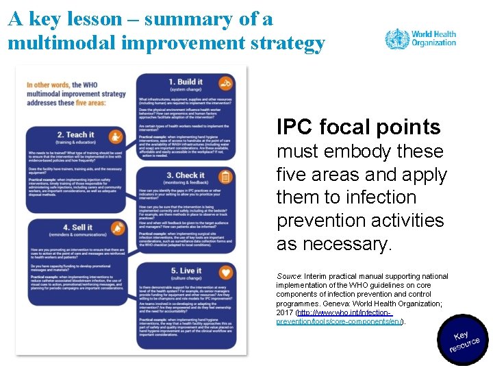 A key lesson – summary of a multimodal improvement strategy IPC focal points must