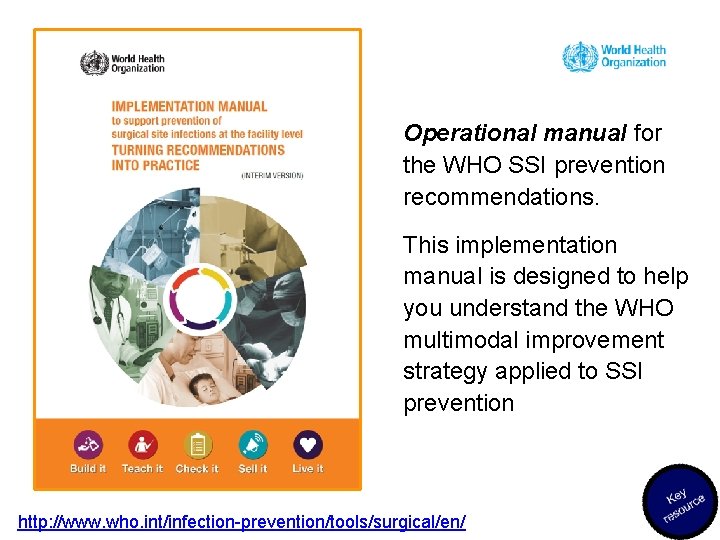 Operational manual for the WHO SSI prevention recommendations. This implementation manual is designed to