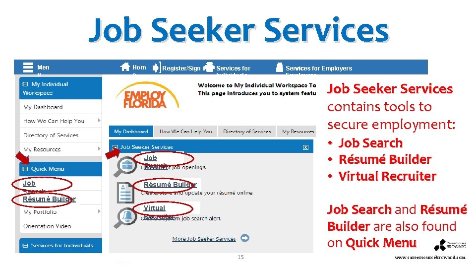 Job Seeker Services Men u Hom e ]Register/Sign in Services for Individuals Services for
