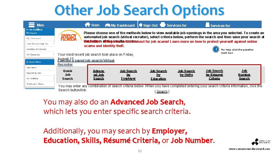 Other Job Search Options ] Men u Hom Sign Out Services for My Dashboard